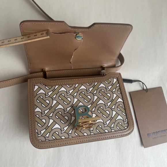 NWT Burberry TB Leather Monogram Small Beige Crossbody Shoulder Bag Purse - Picture 2 of 14